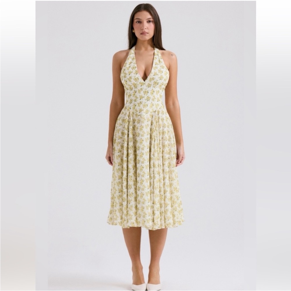 House of CB Ivory Vintage Floral Print Georgette Halter Sundress - Picture 7 of 9